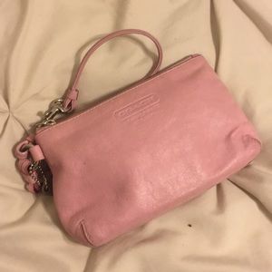 Pink coach leather wristlet